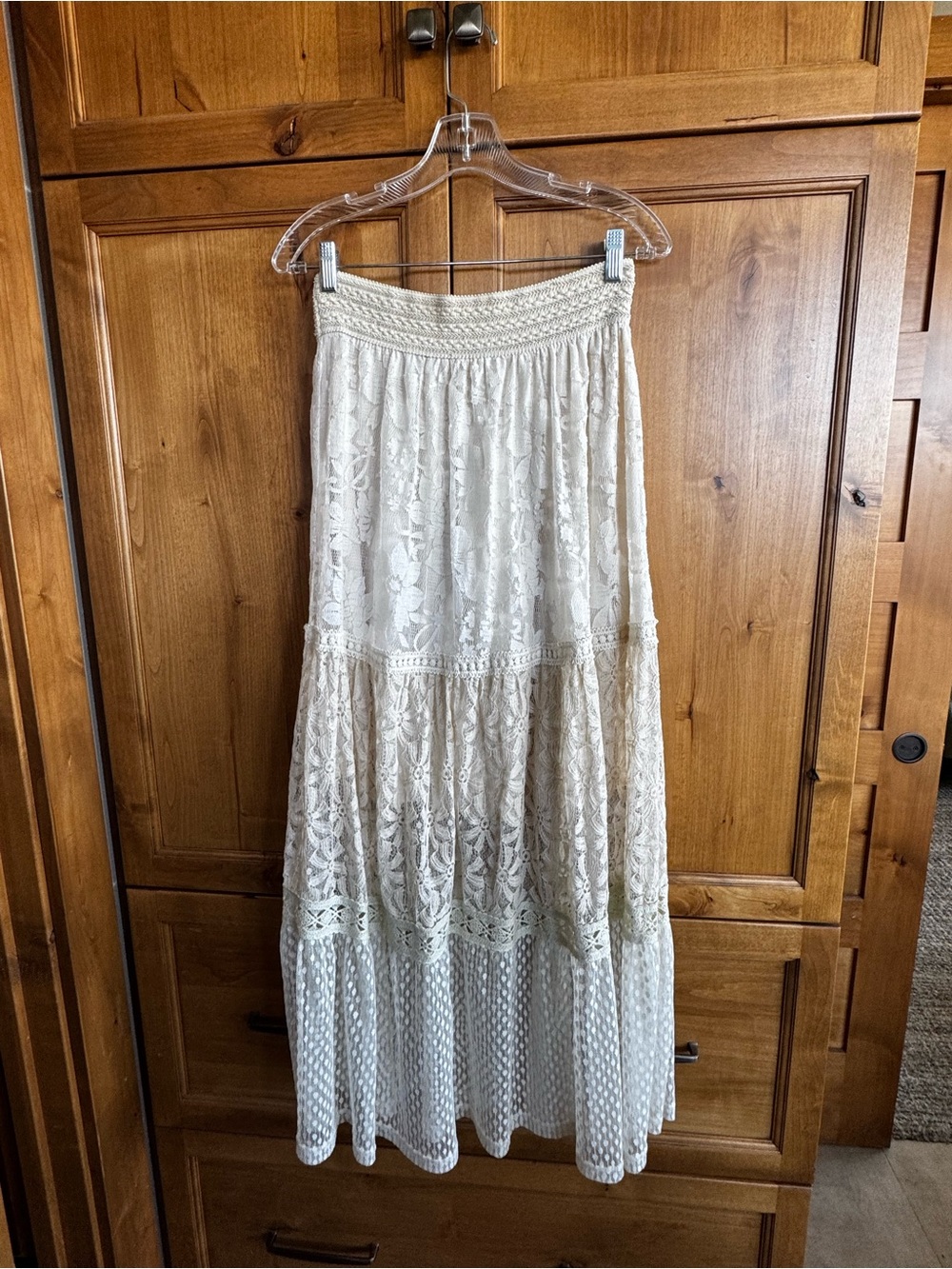 Boho Lace Tiered Maxi Skirt - Cream